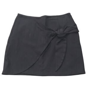 GB Gianni Bini Black Bow Faux Wrap Zip Up Mini Skirt